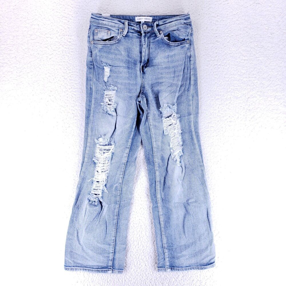 Almost Famous Jeans Denim Cotton Womens SZ 3 Blue Straight Stretch VTG Mid Rise